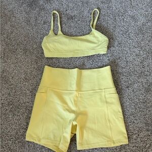 Athleta Yellow Sports Bra and Shorts Set